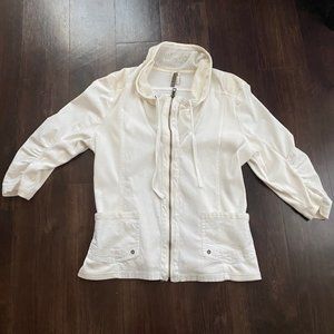 XCVI Quarter Sleeve Mesh Zip Up Jacket White Size XL